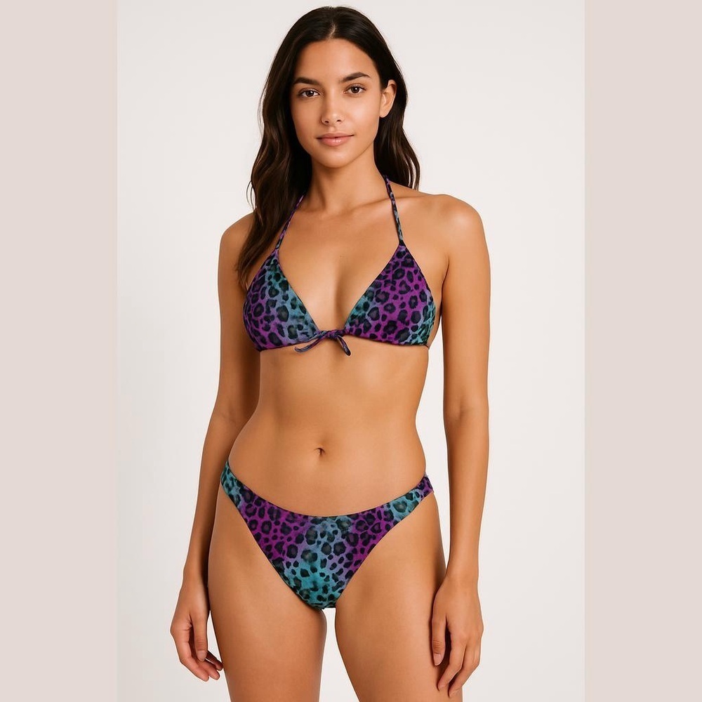 Xhilaration Multicolor Leopard Print Bikini Size Medium Sequins on Suit NWT